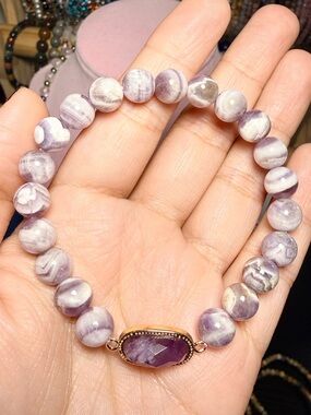 Chevron Amethyst Bracelet 8mm | Amethyst Connector | Stretch